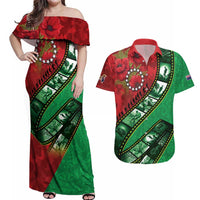Personalised Cook Islands ANZAC 1915-2026 Filmstrip Couples Matching Off Shoulder Maxi Dress and Hawaiian Shirt Lest We Forget 25 April