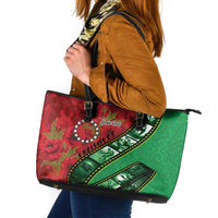 Personalised Cook Islands ANZAC 1915-2026 Filmstrip Leather Tote Bag Lest We Forget 25 April LT9 Green - Polynesian Pride