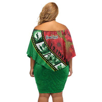 Personalised Cook Islands ANZAC 1915-2026 Filmstrip Off Shoulder Short Dress Lest We Forget 25 April LT9 - Polynesian Pride