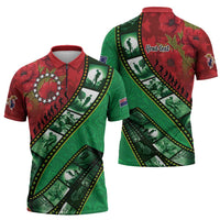 Personalised Cook Islands ANZAC 1915-2026 Filmstrip Zipper Polo Shirt Lest We Forget 25 April LT9 - Polynesian Pride