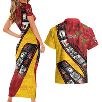Personalised Niue ANZAC 1915-2026 Filmstrip Couples Matching Short Sleeve Bodycon Dress and Hawaiian Shirt Lest We Forget 25 April LT9 - Polynesian Pride