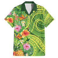 Polynesian Tribal Flower Tattoo Family Matching Long Sleeve Bodycon Dress and Hawaiian Shirt Special Lime Green Vibe