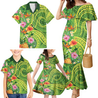 Polynesian Tribal Flower Tattoo Family Matching Mermaid Dress and Hawaiian Shirt Special Lime Green Vibe LT9 - Polynesian Pride