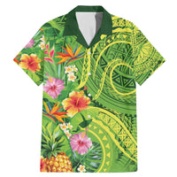 Polynesian Tribal Flower Tattoo Family Matching Mermaid Dress and Hawaiian Shirt Special Lime Green Vibe LT9 Dad's Shirt - Short Sleeve Lime Green - Polynesian Pride