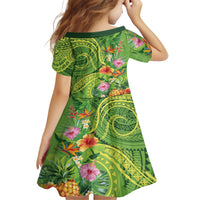 Polynesian Tribal Flower Tattoo Family Matching Off Shoulder Maxi Dress and Hawaiian Shirt Special Lime Green Vibe LT9 - Polynesian Pride