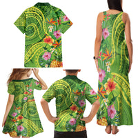 Polynesian Tribal Flower Tattoo Family Matching Tank Maxi Dress and Hawaiian Shirt Special Lime Green Vibe LT9 - Polynesian Pride