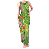Polynesian Tribal Flower Tattoo Family Matching Tank Maxi Dress and Hawaiian Shirt Special Lime Green Vibe LT9 Mom's Dress Lime Green - Polynesian Pride