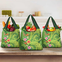 Polynesian Tribal Flower Tattoo Grocery Bag Special Lime Green Vibe