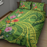 Polynesian Tribal Flower Tattoo Quilt Bed Set Special Lime Green Vibe