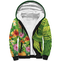 Polynesian Tribal Flower Tattoo Sherpa Hoodie Special Lime Green Vibe