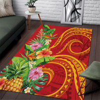 Polynesian Tribal Flower Tattoo Area Rug Special Vermilion Vibe