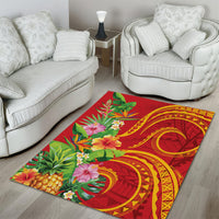 Polynesian Tribal Flower Tattoo Area Rug Special Vermilion Vibe