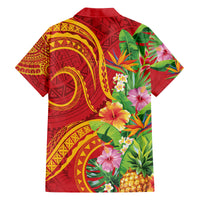 Polynesian Tribal Flower Tattoo Family Matching Off Shoulder Maxi Dress and Hawaiian Shirt Special Vermilion Vibe LT9 - Polynesian Pride