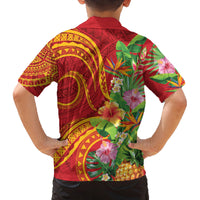 Polynesian Tribal Flower Tattoo Family Matching Puletasi and Hawaiian Shirt Special Vermilion Vibe LT9 - Polynesian Pride