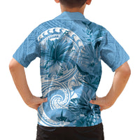 Polynesian Hibiscus Flower Tribal Family Matching Off Shoulder Short Dress and Hawaiian Shirt Blue Color LT9 - Polynesian Pride