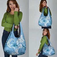 Polynesian Hibiscus Flower Tribal Grocery Bag Blue Color