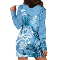 Polynesian Hibiscus Flower Tribal Hoodie Dress Blue Color