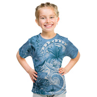 Polynesian Hibiscus Flower Tribal Kid T Shirt Blue Color