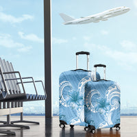 Polynesian Hibiscus Flower Tribal Luggage Cover Blue Color
