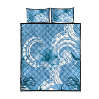 Polynesian Hibiscus Flower Tribal Quilt Bed Set Blue Color
