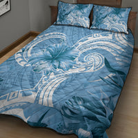 Polynesian Hibiscus Flower Tribal Quilt Bed Set Blue Color