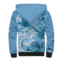 Polynesian Hibiscus Flower Tribal Sherpa Hoodie Blue Color