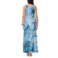 Polynesian Hibiscus Flower Tribal Tank Maxi Dress Blue Color