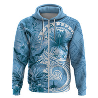 Polynesian Hibiscus Flower Tribal Zip Hoodie Blue Color