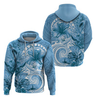 Polynesian Hibiscus Flower Tribal Zip Hoodie Blue Color