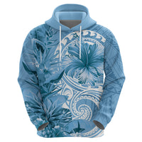 Polynesian Hibiscus Flower Tribal Zip Hoodie Blue Color