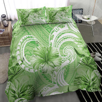 Polynesian Hibiscus Flower Tribal Bedding Set Lime Green Color