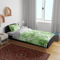 Polynesian Hibiscus Flower Tribal Bedding Set Lime Green Color