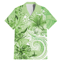 Polynesian Hibiscus Flower Tribal Family Matching Mermaid Dress and Hawaiian Shirt Lime Green Color LT9 Dad's Shirt - Short Sleeve Lime Green - Polynesian Pride