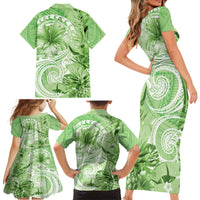 Polynesian Hibiscus Flower Tribal Family Matching Short Sleeve Bodycon Dress and Hawaiian Shirt Lime Green Color LT9 - Polynesian Pride