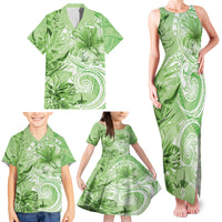 Polynesian Hibiscus Flower Tribal Family Matching Tank Maxi Dress and Hawaiian Shirt Lime Green Color LT9 - Polynesian Pride