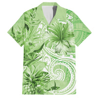 Polynesian Hibiscus Flower Tribal Family Matching Tank Maxi Dress and Hawaiian Shirt Lime Green Color LT9 Dad's Shirt - Short Sleeve Lime Green - Polynesian Pride