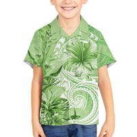 Polynesian Hibiscus Flower Tribal Family Matching Tank Maxi Dress and Hawaiian Shirt Lime Green Color LT9 Son's Shirt Lime Green - Polynesian Pride