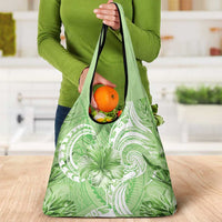 Polynesian Hibiscus Flower Tribal Grocery Bag Lime Green Color