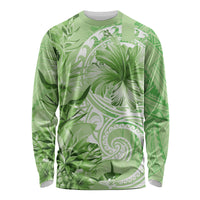 Polynesian Hibiscus Flower Tribal Long Sleeve Shirt Lime Green Color