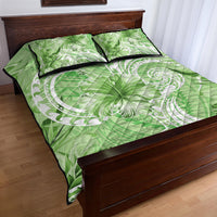 Polynesian Hibiscus Flower Tribal Quilt Bed Set Lime Green Color