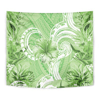 Polynesian Hibiscus Flower Tribal Tapestry Lime Green Color