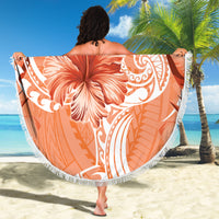 Polynesian Hibiscus Flower Tribal Beach Blanket Peach Color