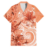 Polynesian Hibiscus Flower Tribal Family Matching Mermaid Dress and Hawaiian Shirt Peach Color LT9 Dad's Shirt - Short Sleeve Peach - Polynesian Pride