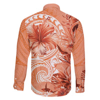 Polynesian Hibiscus Flower Tribal Family Matching Short Sleeve Bodycon Dress and Hawaiian Shirt Peach Color LT9 - Polynesian Pride