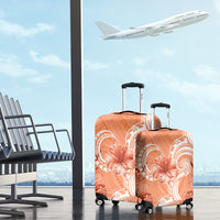 Polynesian Hibiscus Flower Tribal Luggage Cover Peach Color