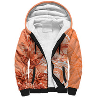 Polynesian Hibiscus Flower Tribal Sherpa Hoodie Peach Color