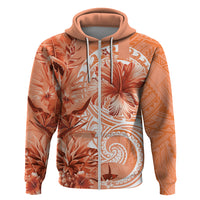 Polynesian Hibiscus Flower Tribal Zip Hoodie Peach Color