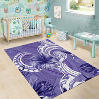 Polynesian Hibiscus Flower Tribal Area Rug Violet Color