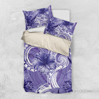 Polynesian Hibiscus Flower Tribal Bedding Set Violet Color