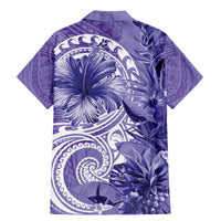 Polynesian Hibiscus Flower Tribal Family Matching Mermaid Dress and Hawaiian Shirt Violet Color LT9 - Polynesian Pride